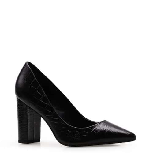 Scarpin Salto Bloco – Croco Preto