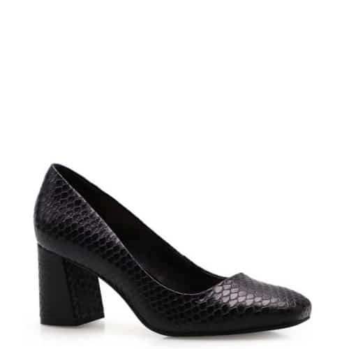 Scarpin Basic Square Pump – Couro Python Preto