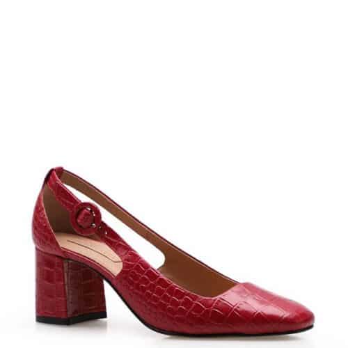 Scarpin Bico Quadrado – Couro Croco Vermelho