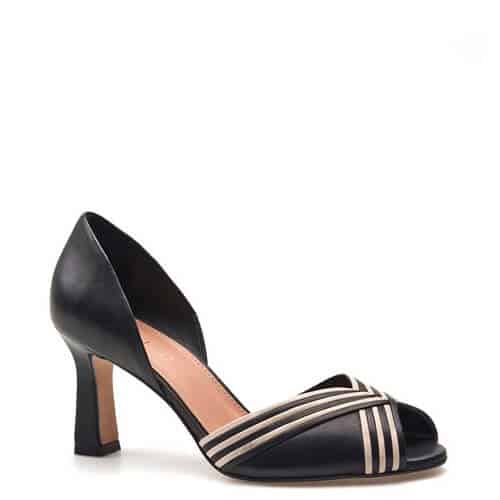 Peep Toe – Couro Atanado Preto/Panna