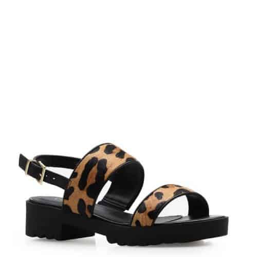 Sandália Feminina Tiras – Couro Pelo Animal Print