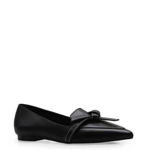 Sapatilha Slipper Pesponto – Couro Preto