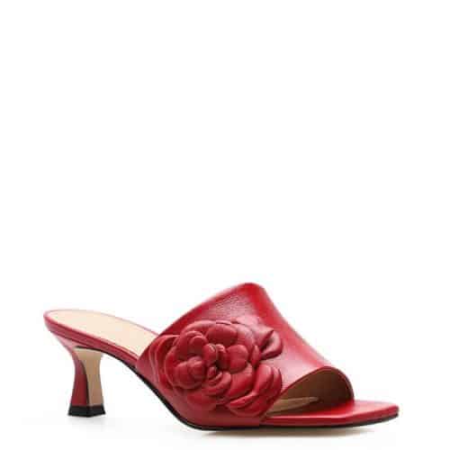 Mule Flor – Couro Vermelho