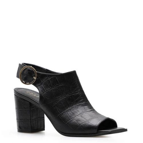 Sandália Feminina Open Boot – Couro Croco Preto