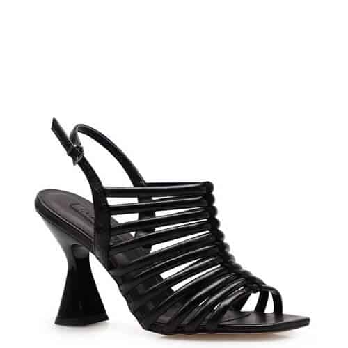 Sandália Feminina Cage – Couro Croco Preto