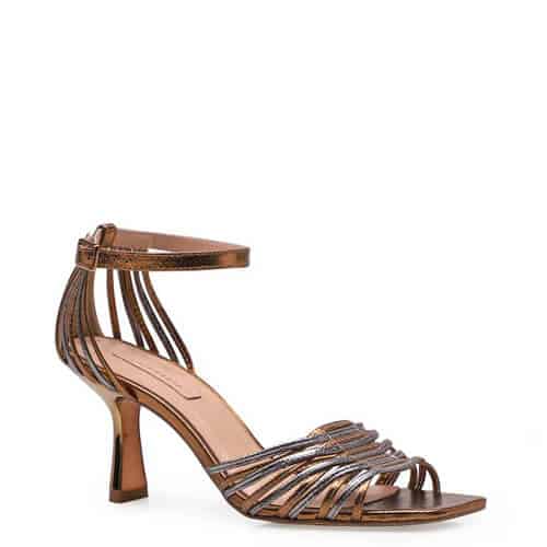 Sandália Feminina Twist – Couro Metálico Bronze