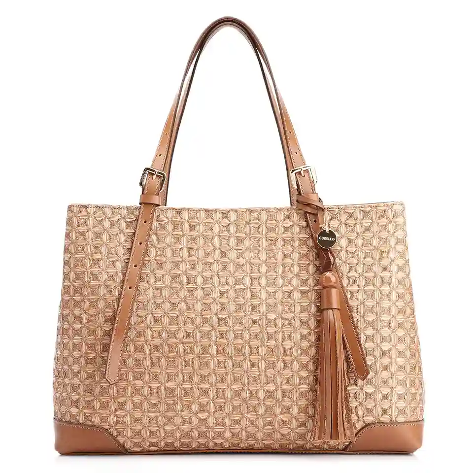 Bolsa Tote Ráfia Mosaico Marrom
