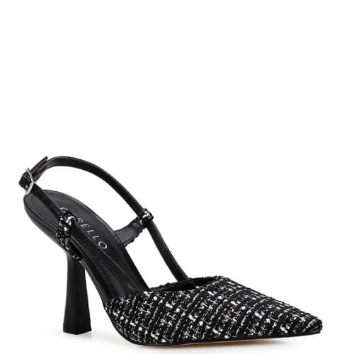 Scarpin Slingback – Tweed Preto