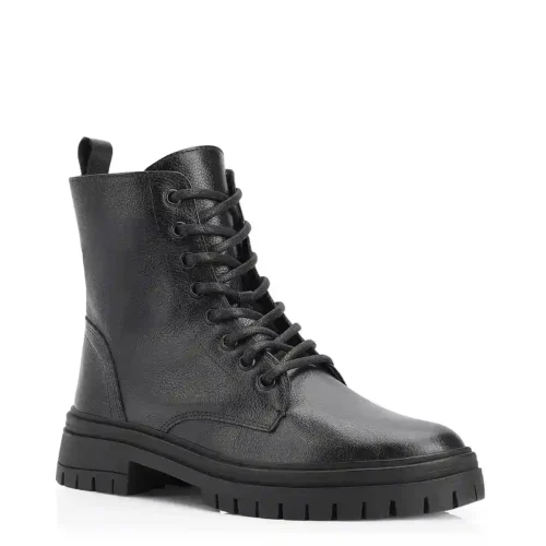 Bota Coturno Couro Preto Tratorada