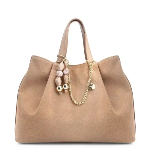 Bolsa Tote Bag Charm Couro Camurça/Couro Bege
