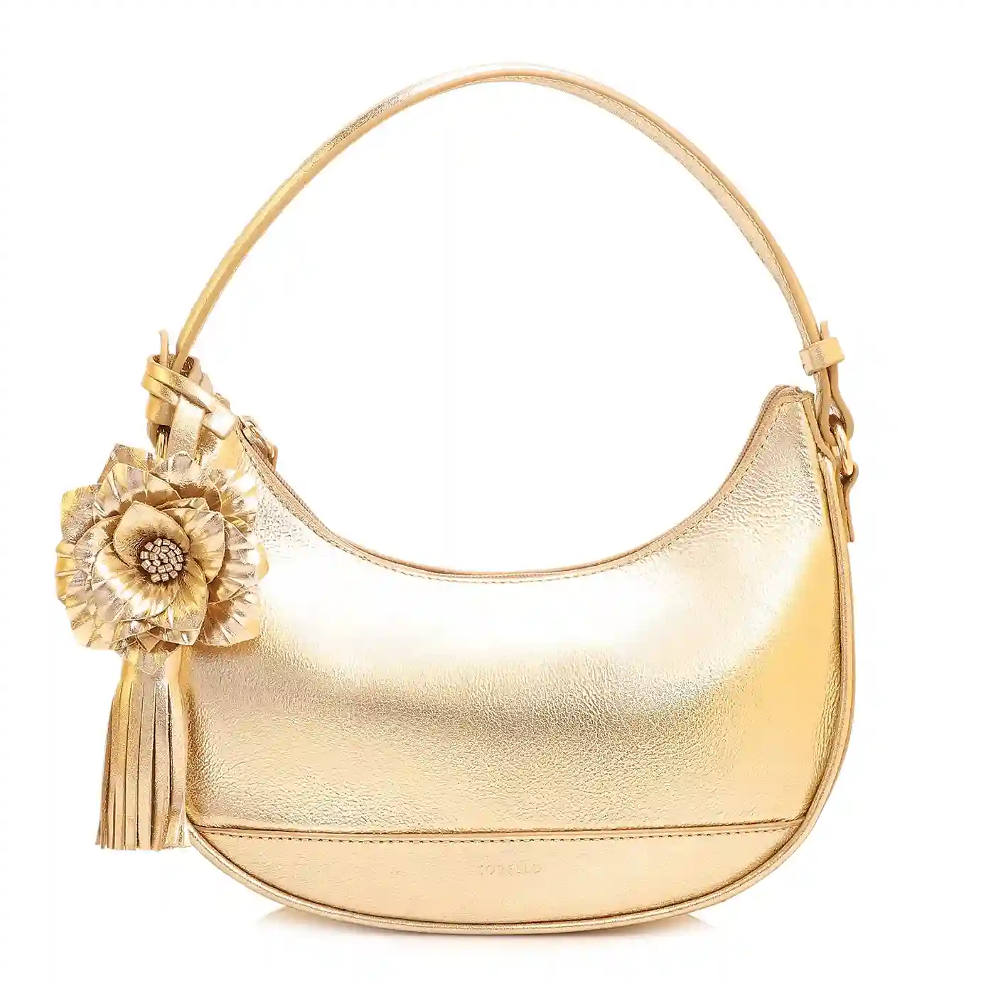 Bolsa De Mão Flor Couro Dourado
