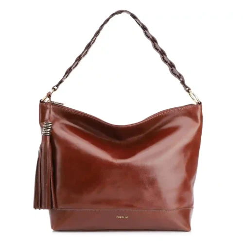 Bolsa Hobo Alça Entrelaçada Couro Gianduia