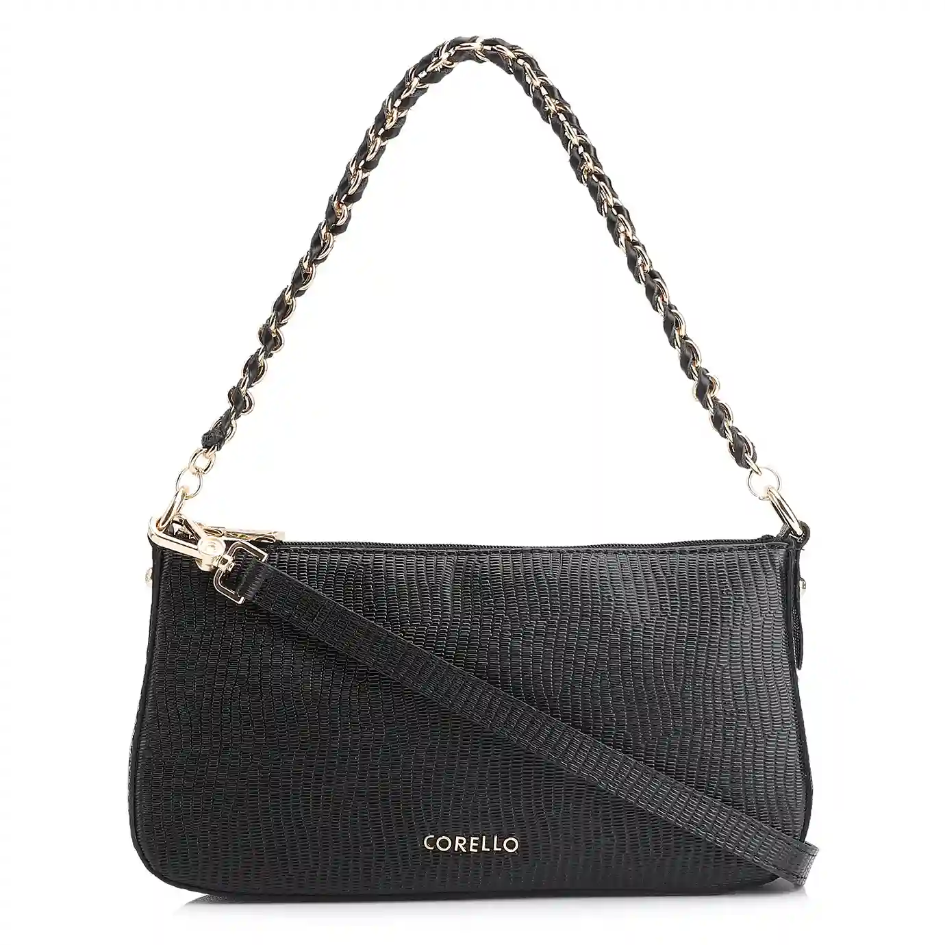 Bolsa Ombro Couro New Lezard Preto
