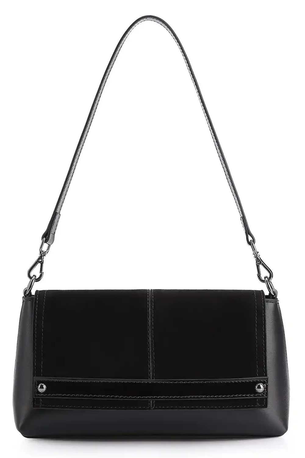 Bolsa De Ombro Couro Preto/Nobuck Preto/Verniz Preto
