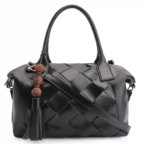 Bolsa Tote Tressê Couro Preto