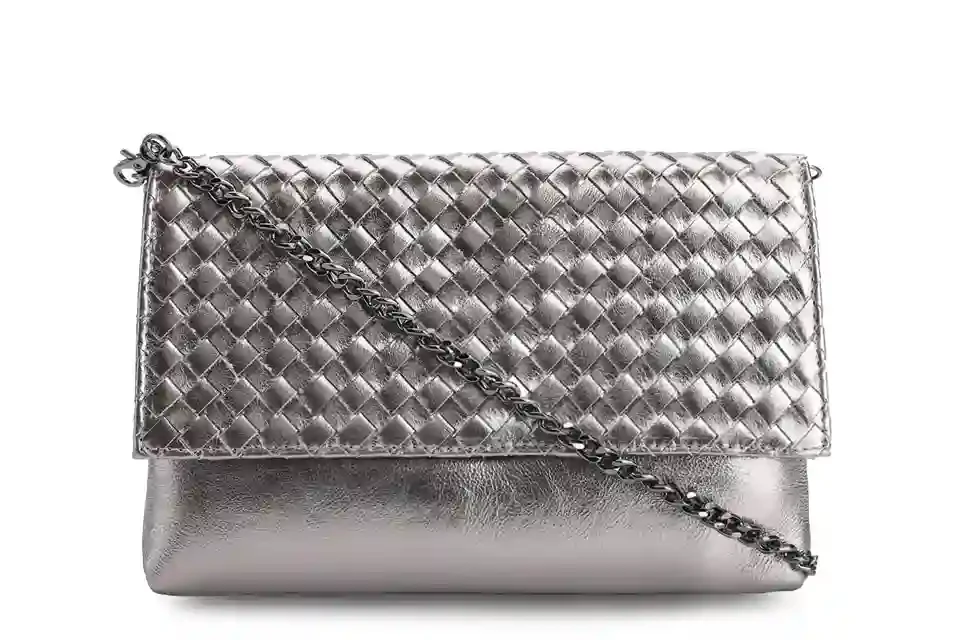 Bolsa Transversal Tressê Couro Prata