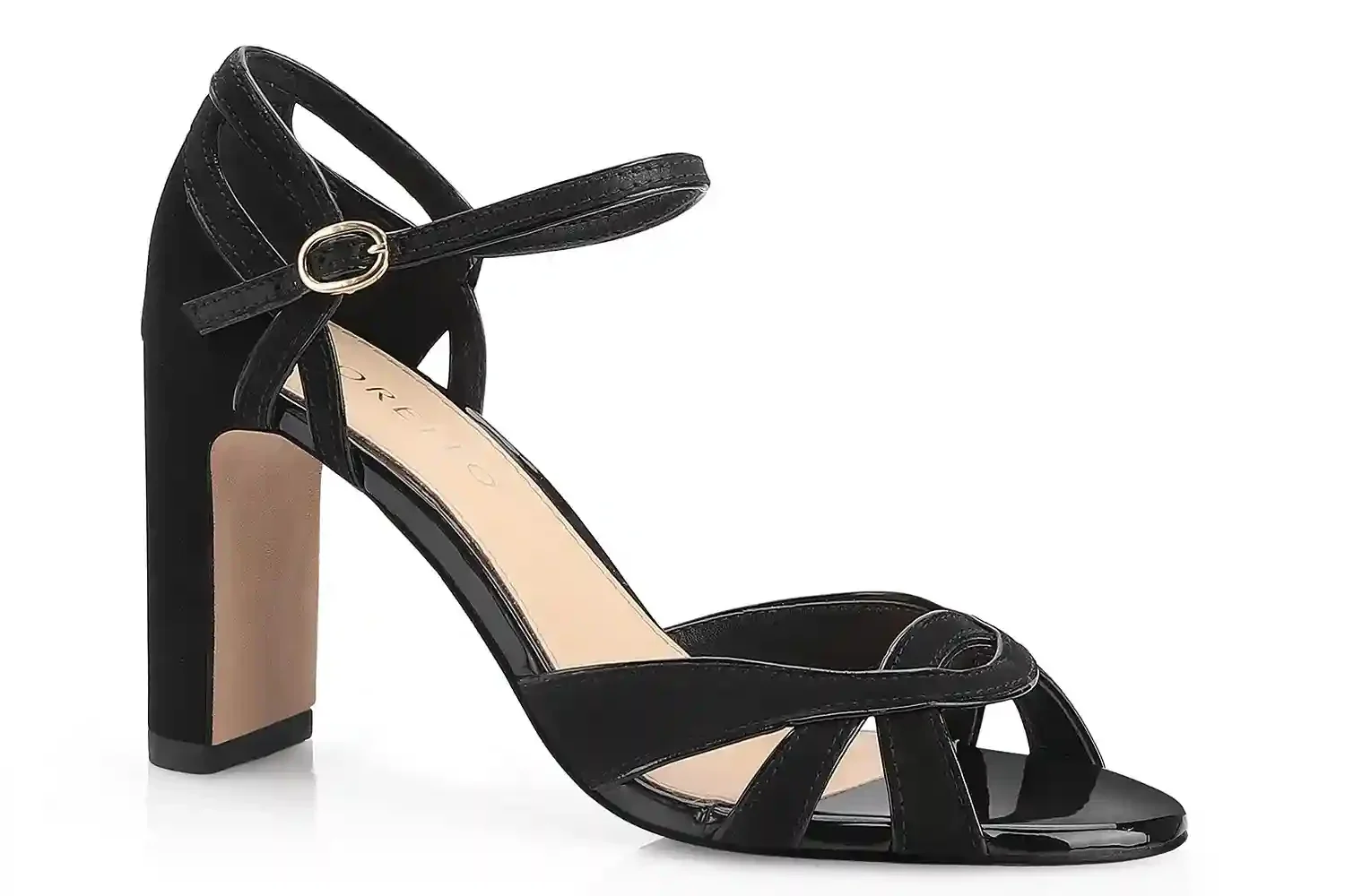 Sandália Couro Nobuck Preto/Verniz Preto