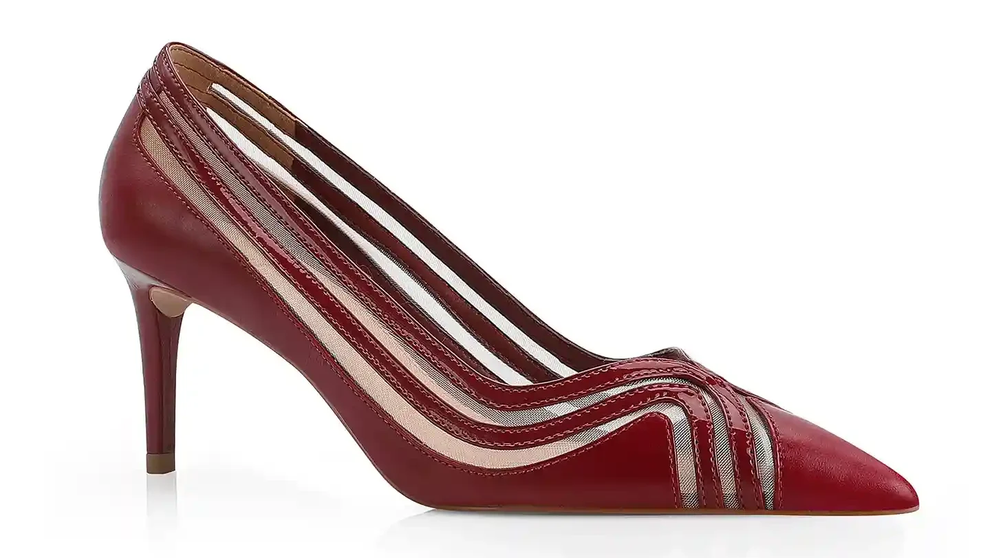 Scarpin Couro/Tela/Verniz Vermelho Cereja