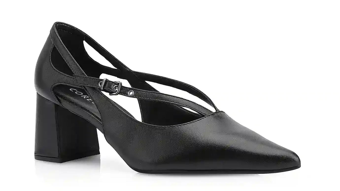 Scarpin Fivela Couro Preto