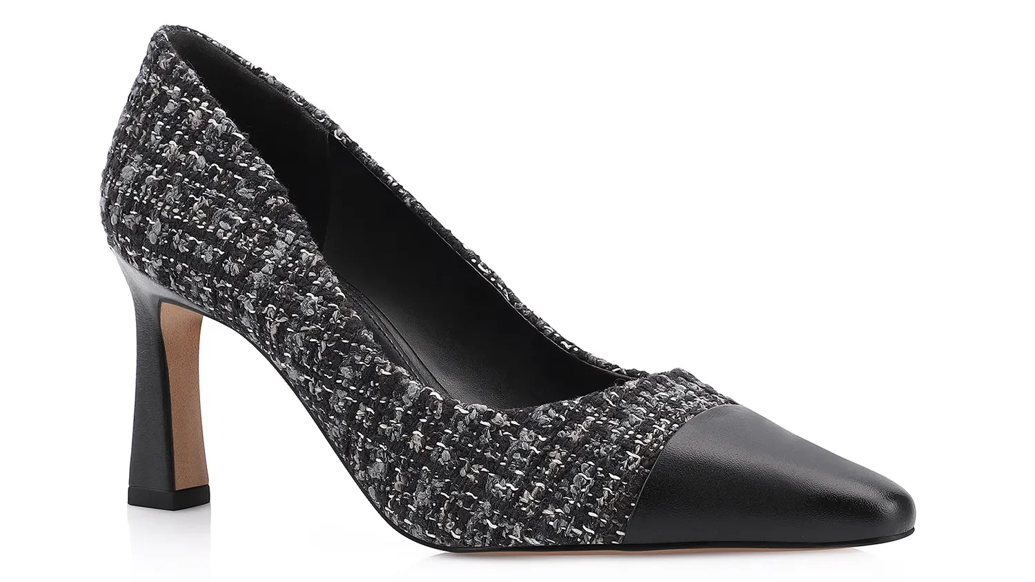 Scarpin Tweed Preto/Couro Preto