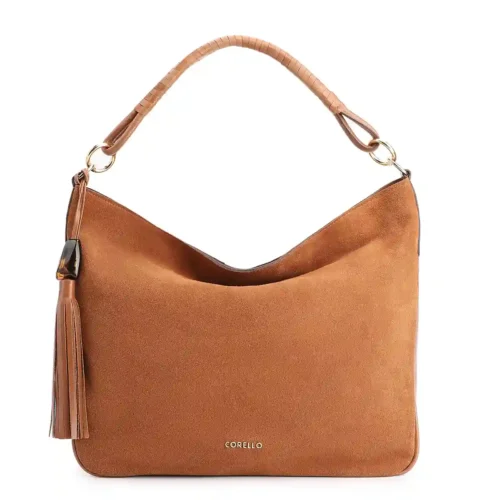 Bolsa Hobo Couro Camurça/Couro Marrom