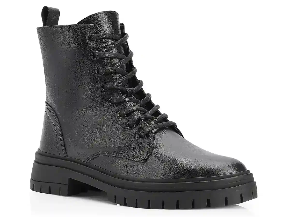 Bota Coturno Couro Preto Tratorada
