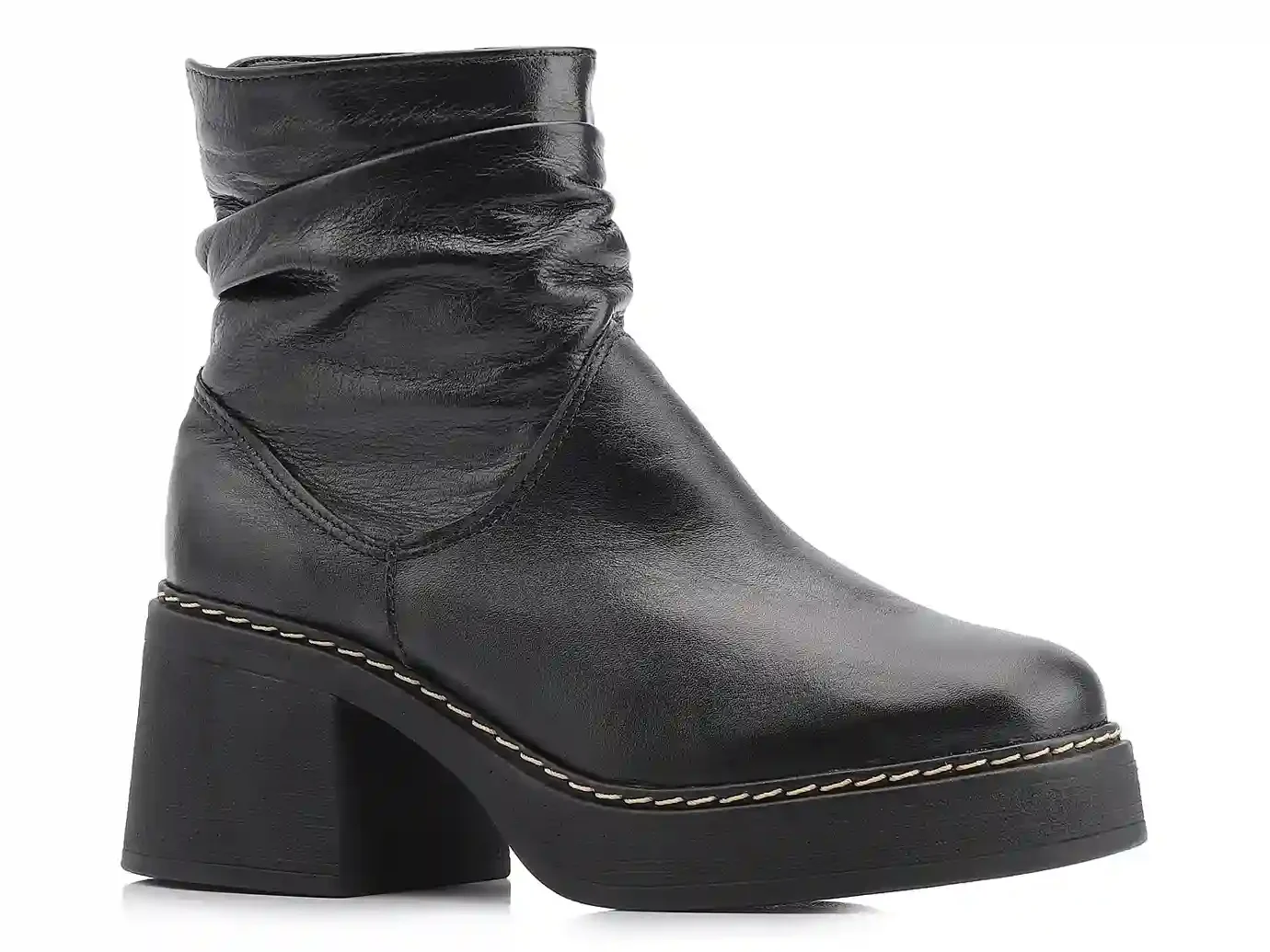 Bota Drapeada Couro Preto
