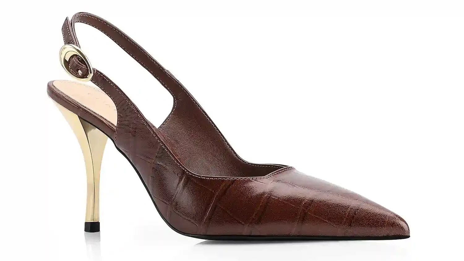 Scarpin Couro Croco Marrom
