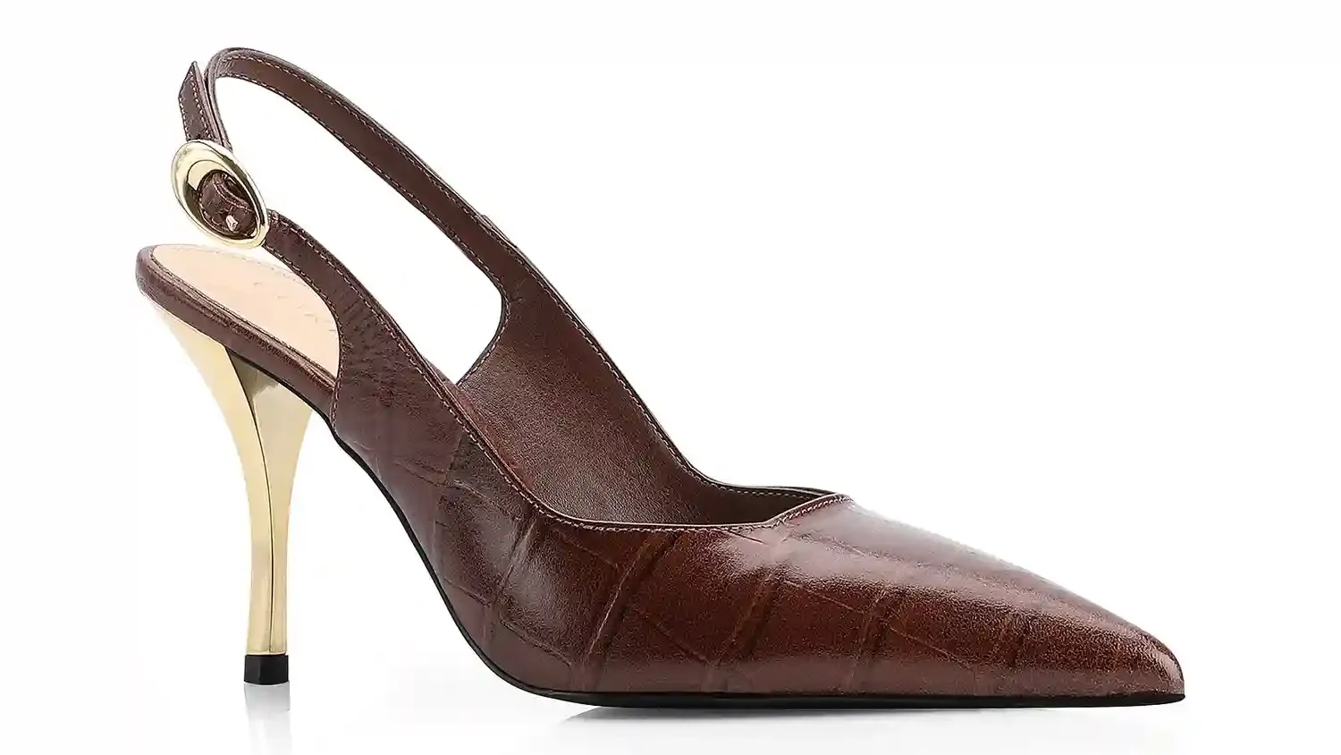 Scarpin Couro Croco Marrom