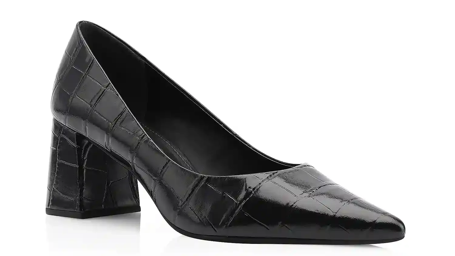 Scarpin Couro Croco Preto