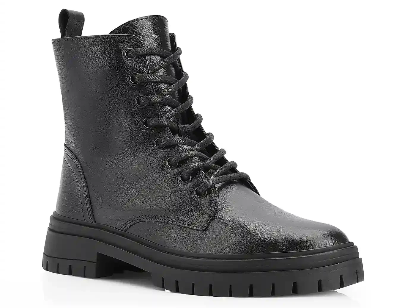 Bota Coturno Couro Preto Tratorada
