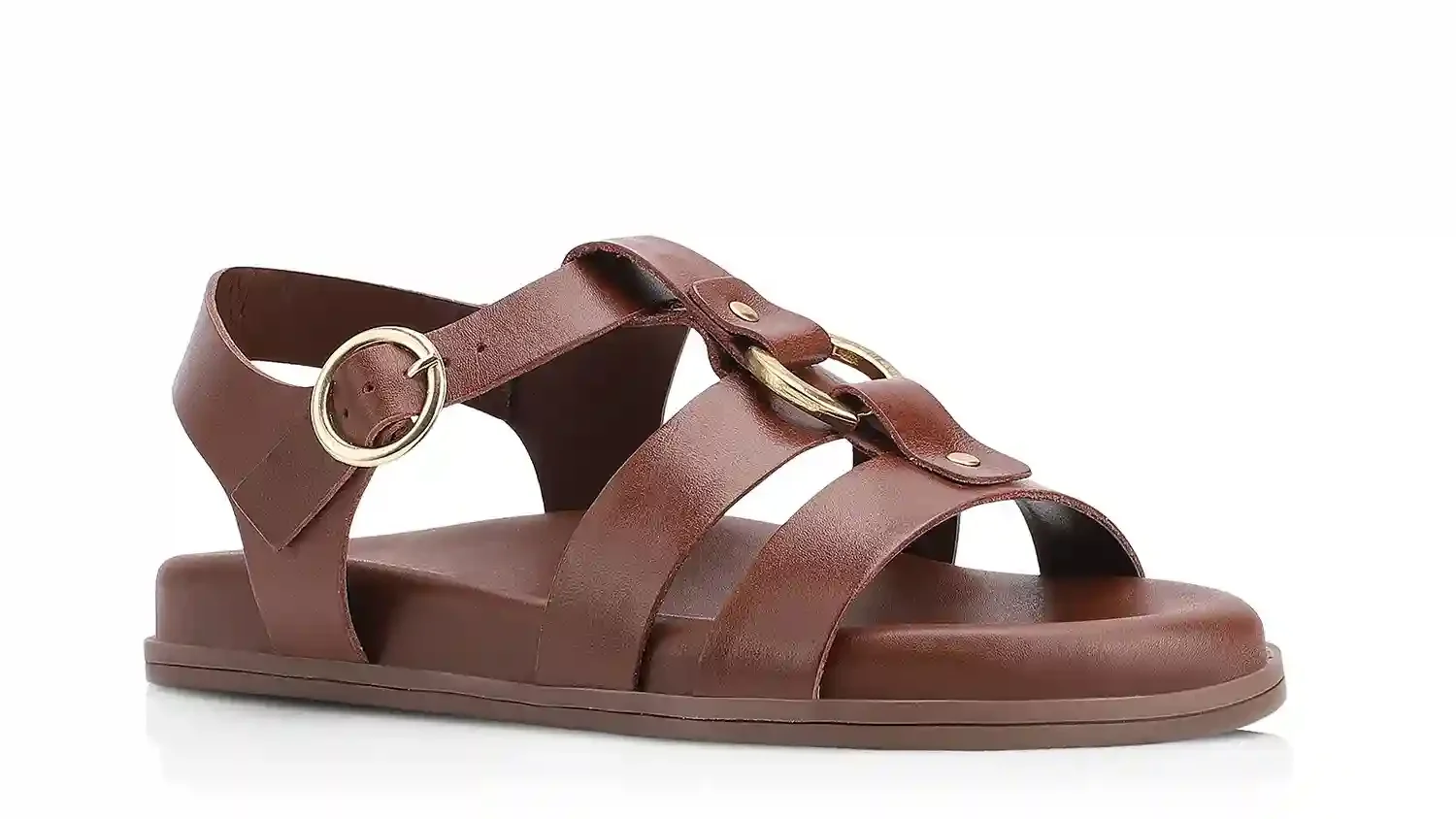 Papete Toe Ring Couro Marrom