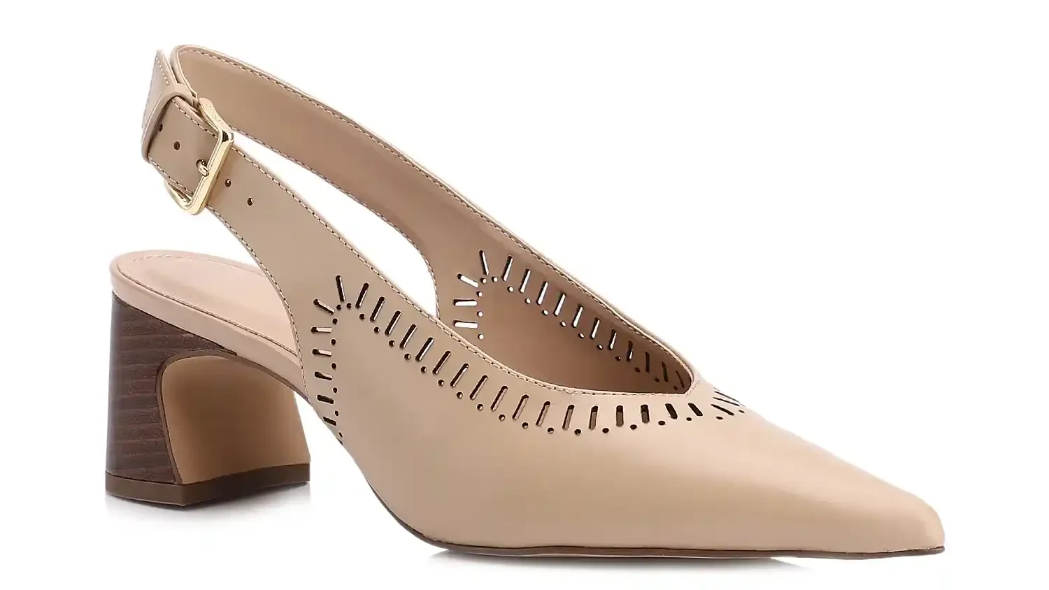 Scarpin Laser Cut Couro Bege