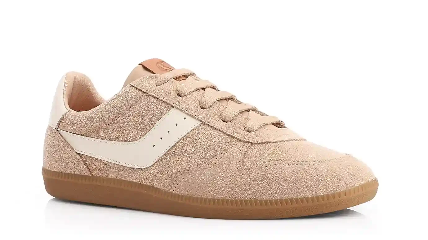 Tênis Couro Camurça Bege/Couro Off White
