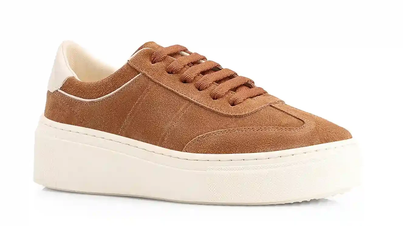 Tênis Flatform Couro Camurça Marrom Claro
