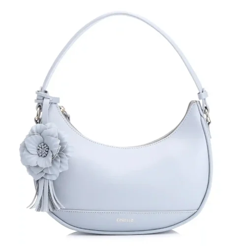 Bolsa De Mão Flor Couro Azul
