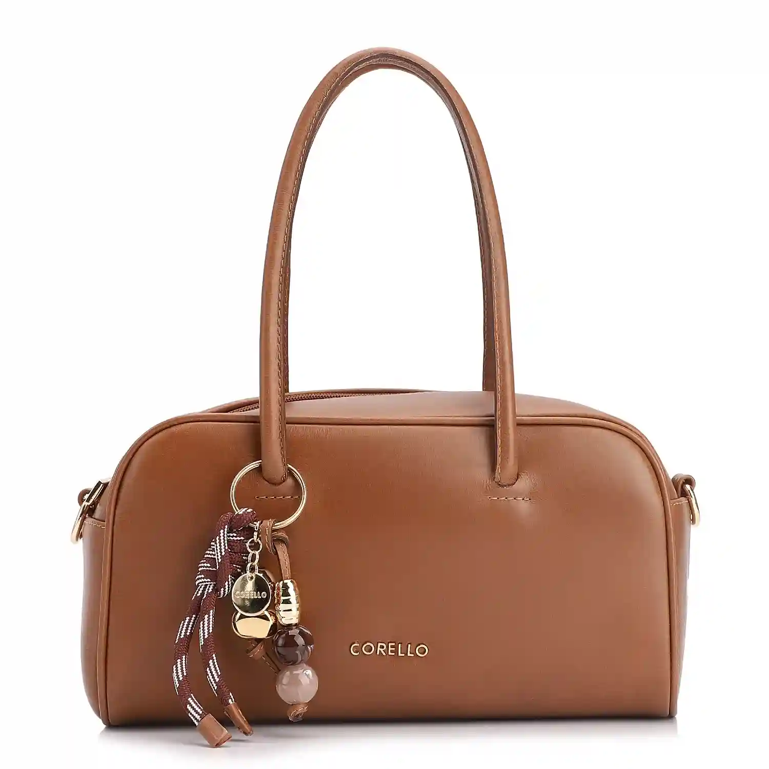 Bolsa De Ombro Bowling Couro Marrom Claro Bag Charm