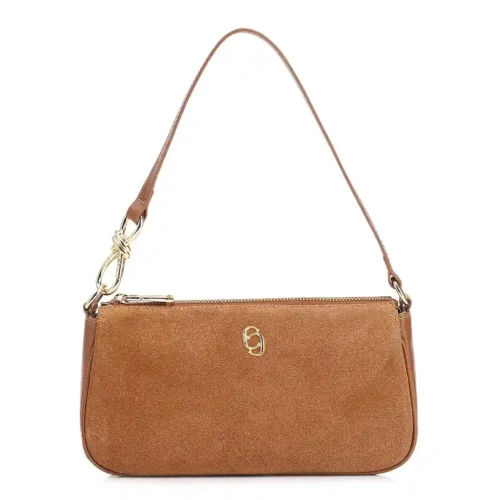 Bolsa De Ombro Couro Camurça/Couro Marrom Claro

