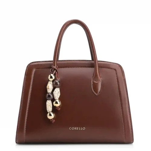 Bolsa Tote Bag Charm Couro Marrom