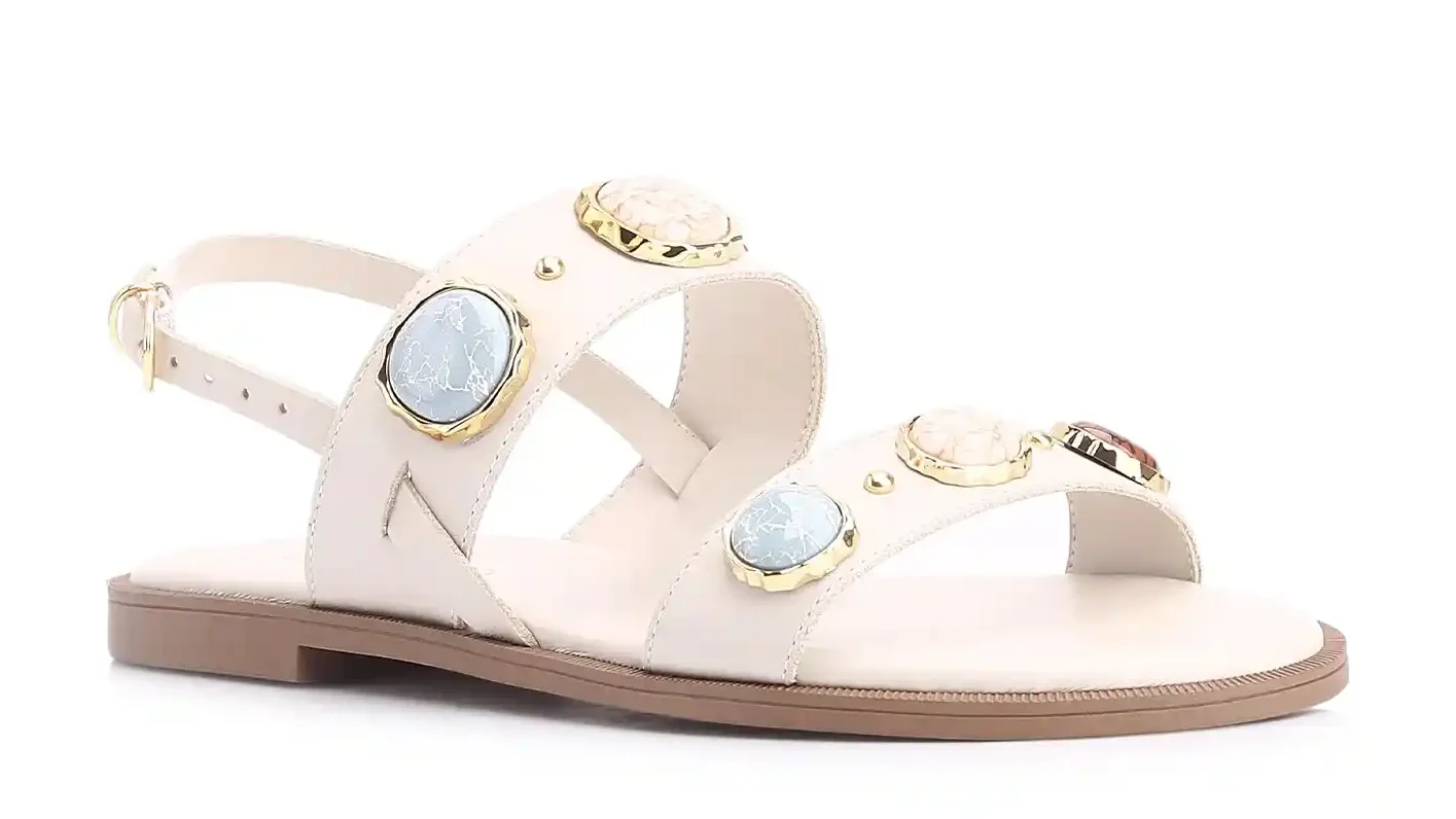 Rasteirinha Pedras Couro Off White