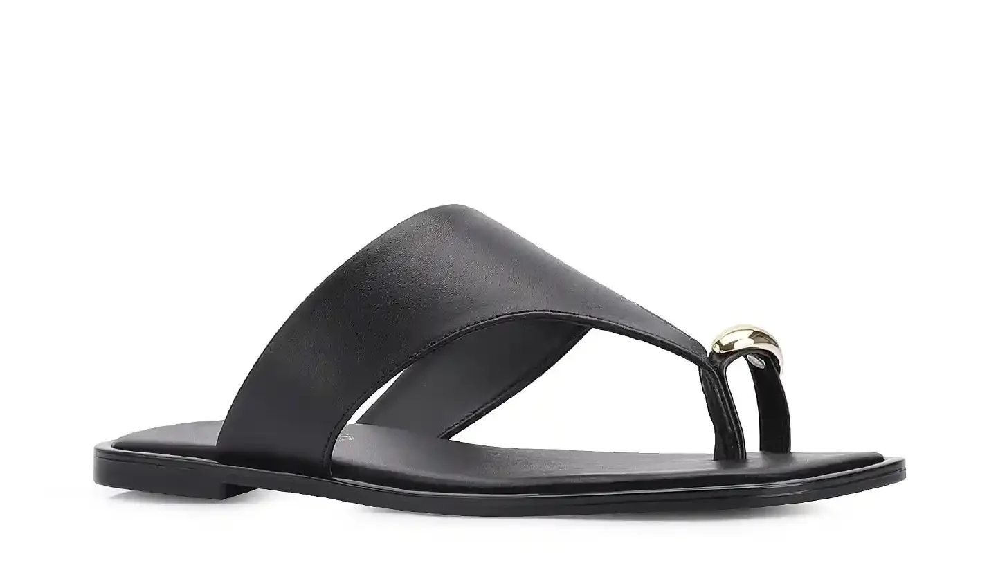 Rasteirinha Toe Ring Couro Preto
