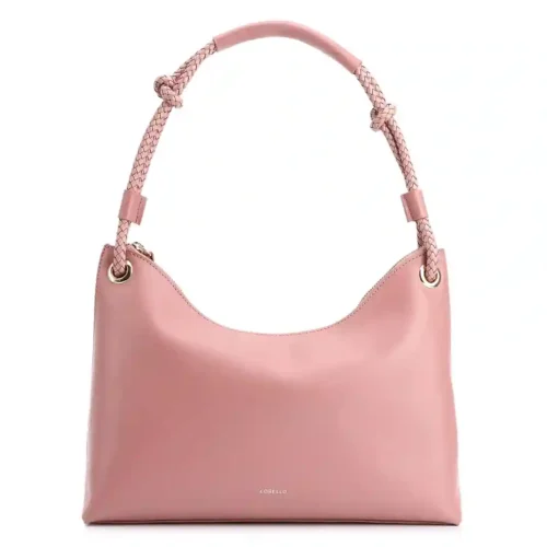 Bolsa De Ombro Alça Tramado Couro Rosa