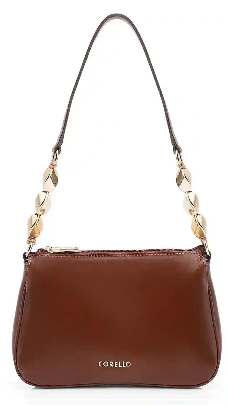 Bolsa De Ombro Pedras Couro Marrom