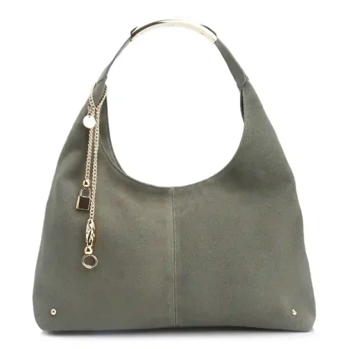 Bolsa Hobo Bag Charm Couro Camurça/Couro Verde