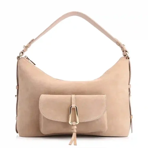 Bolsa Hobo Couro Camurça/Couro Bege