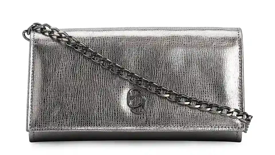 Clutch Couro Prata Grafite