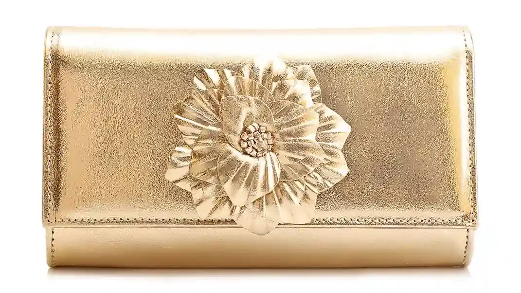 Clutch Flor Couro Dourado