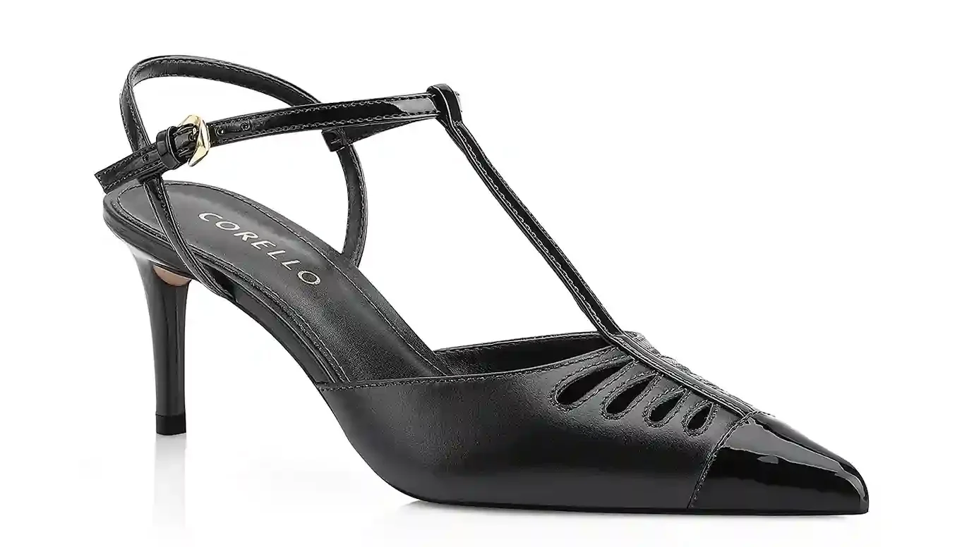 Scarpin Couro Preto/Verniz Preto