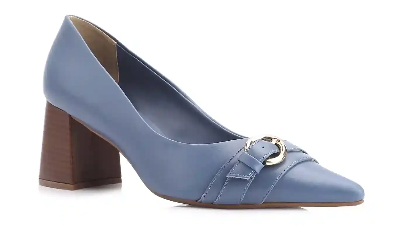 Scarpin Fivela Couro Azul