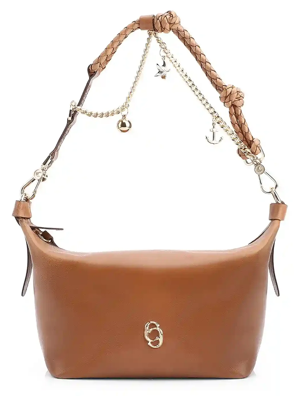 Bolsa De Ombro Bag Charm Couro Marrom Claro